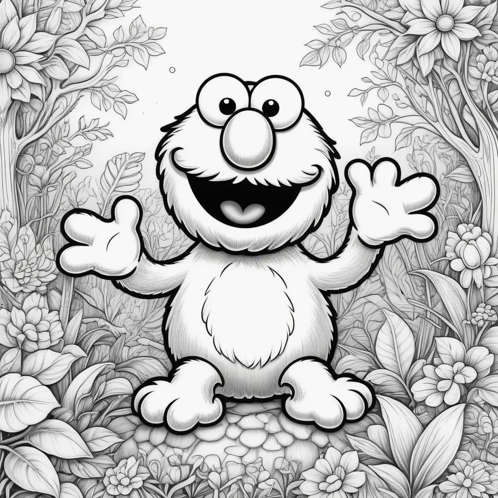 Elmo coloring pages with white background and flowers