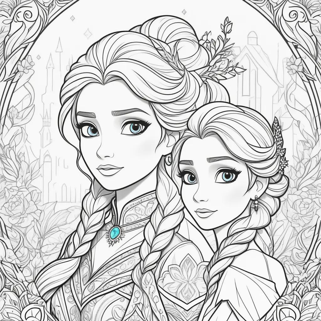 Elsa and Anna coloring pages for adults