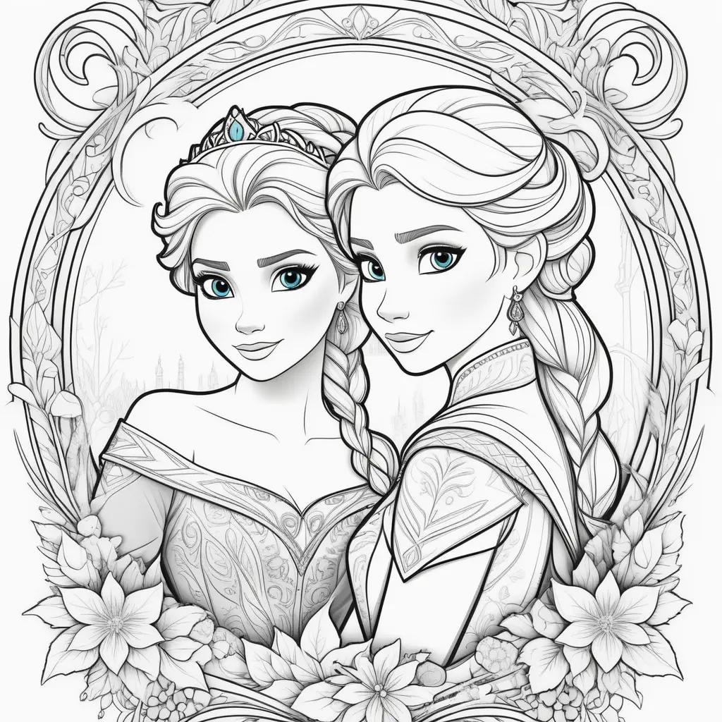 Elsa and Anna coloring pages for adults