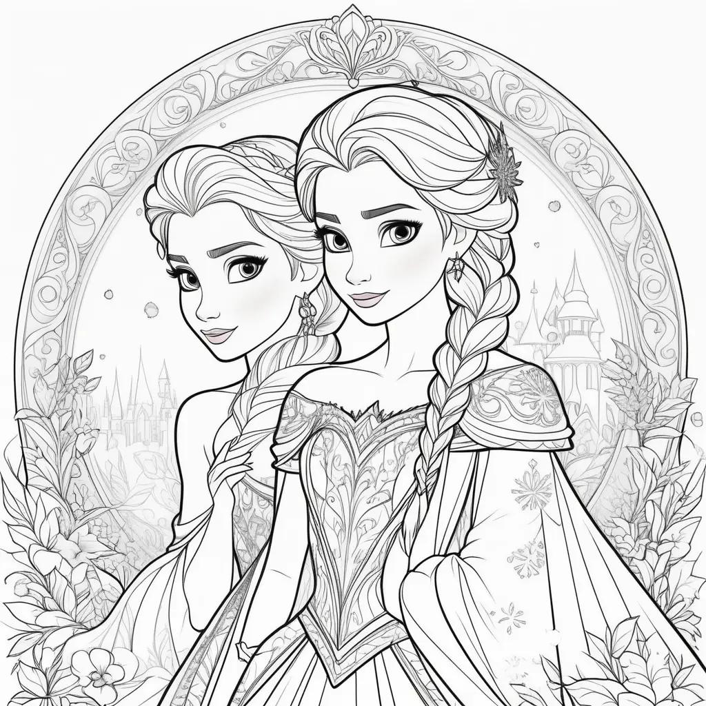 Elsa and Anna coloring pages for adults