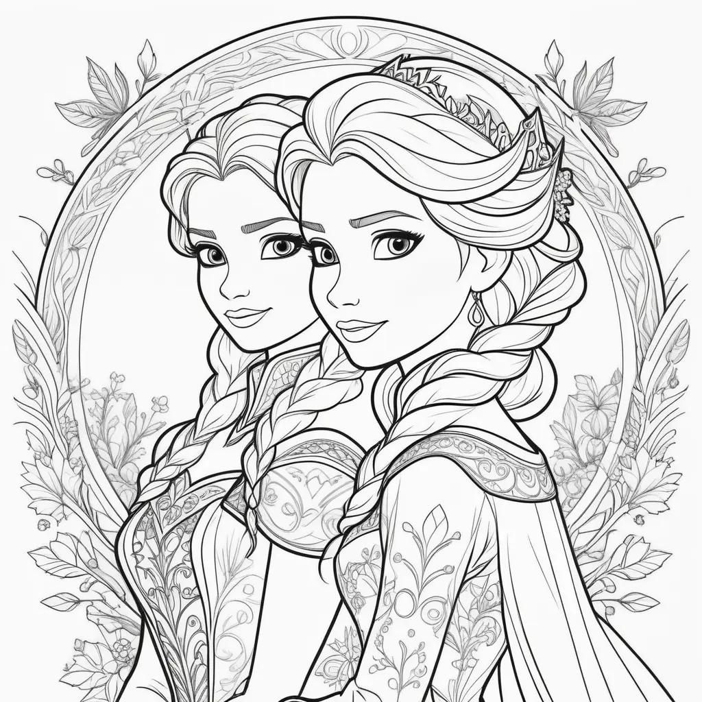 Elsa and Anna coloring pages with princess crown