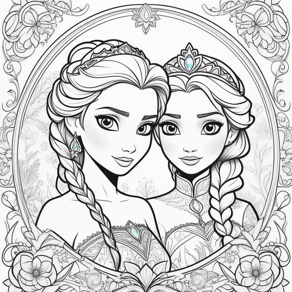 Elsa and Anna coloring pages with princess tiara