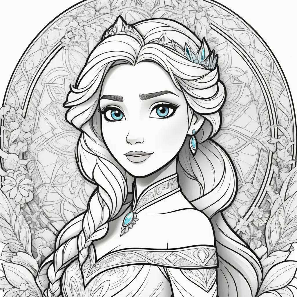 Elsa coloring page in black and white