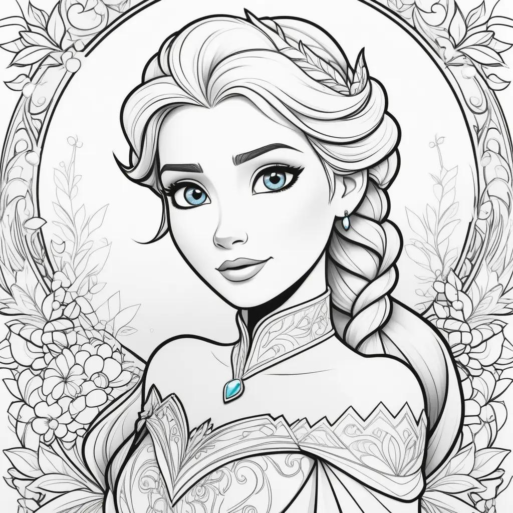 Elsa coloring page with blue hair and blue eyes