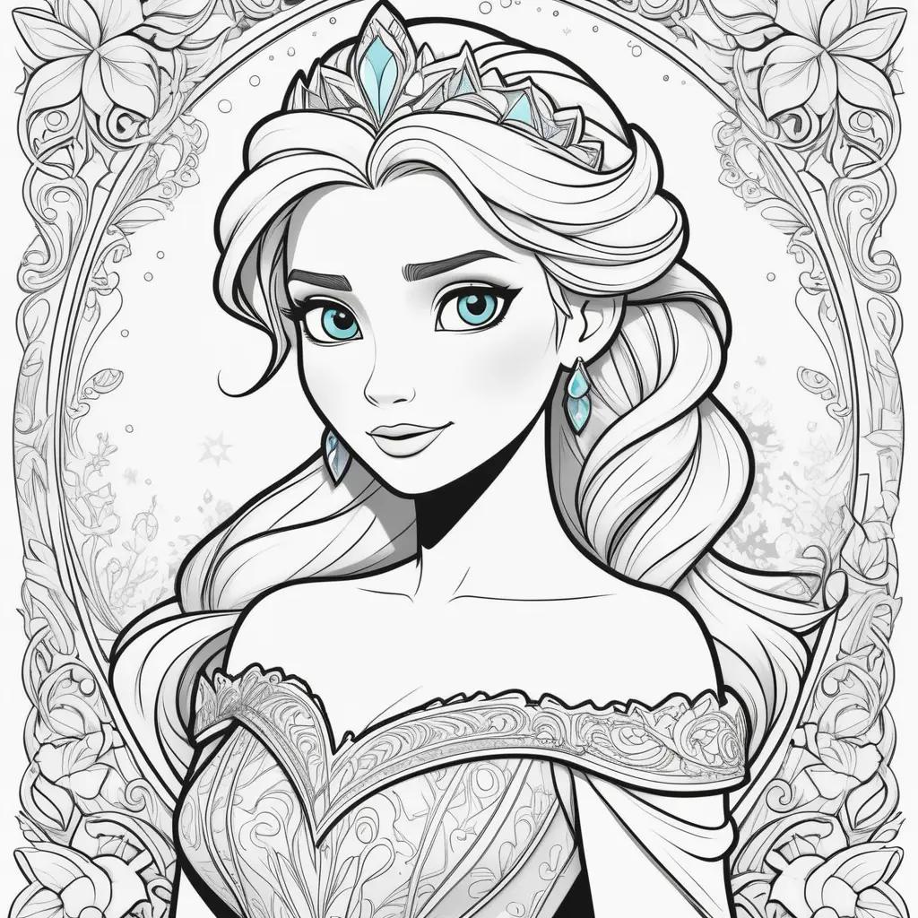 Elsa coloring page with crown and earrings