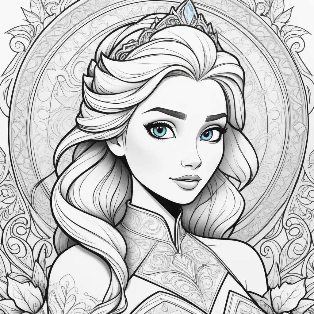 Elsa coloring page with intricate design and bold lines