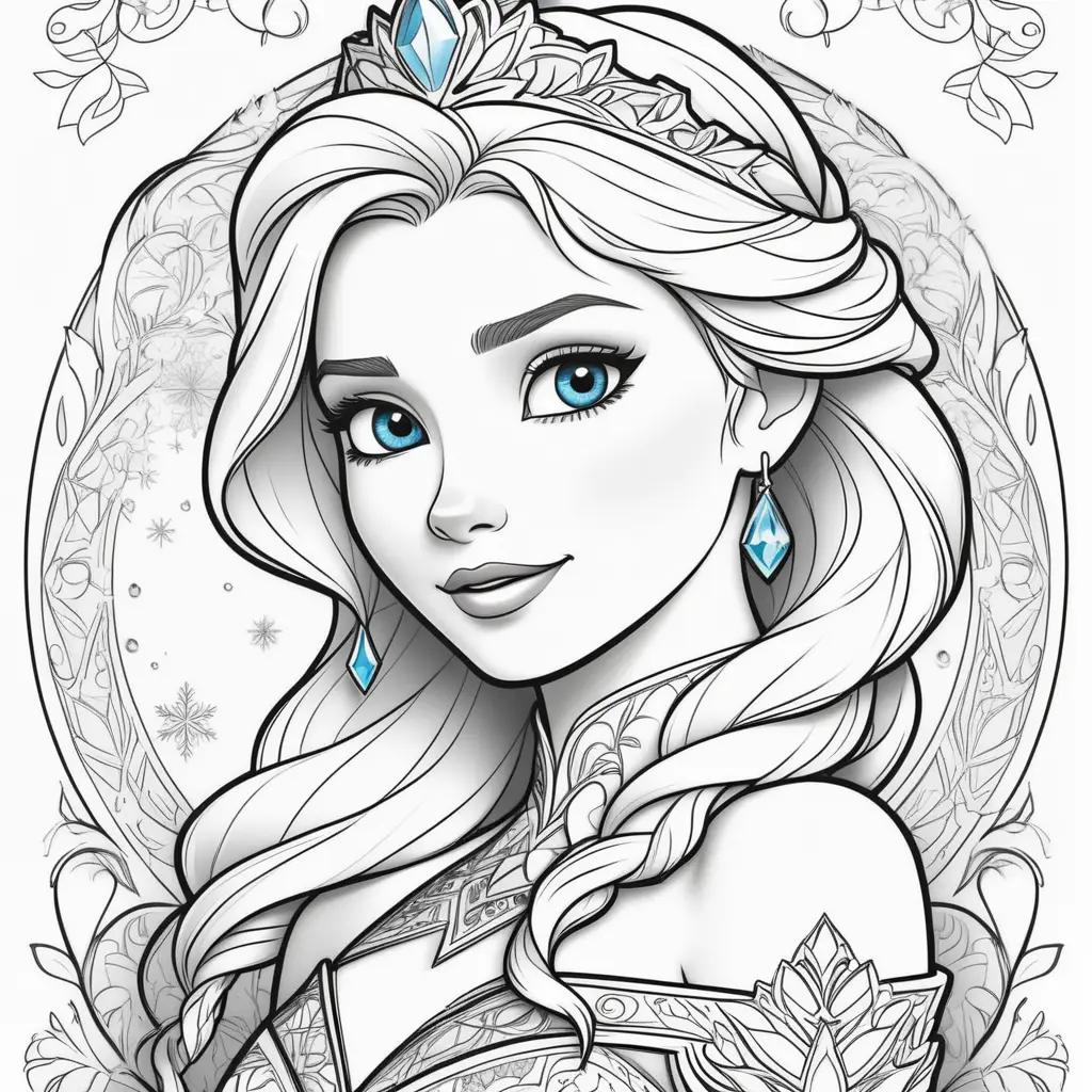 Elsa coloring pages featuring a princess and a snowflake