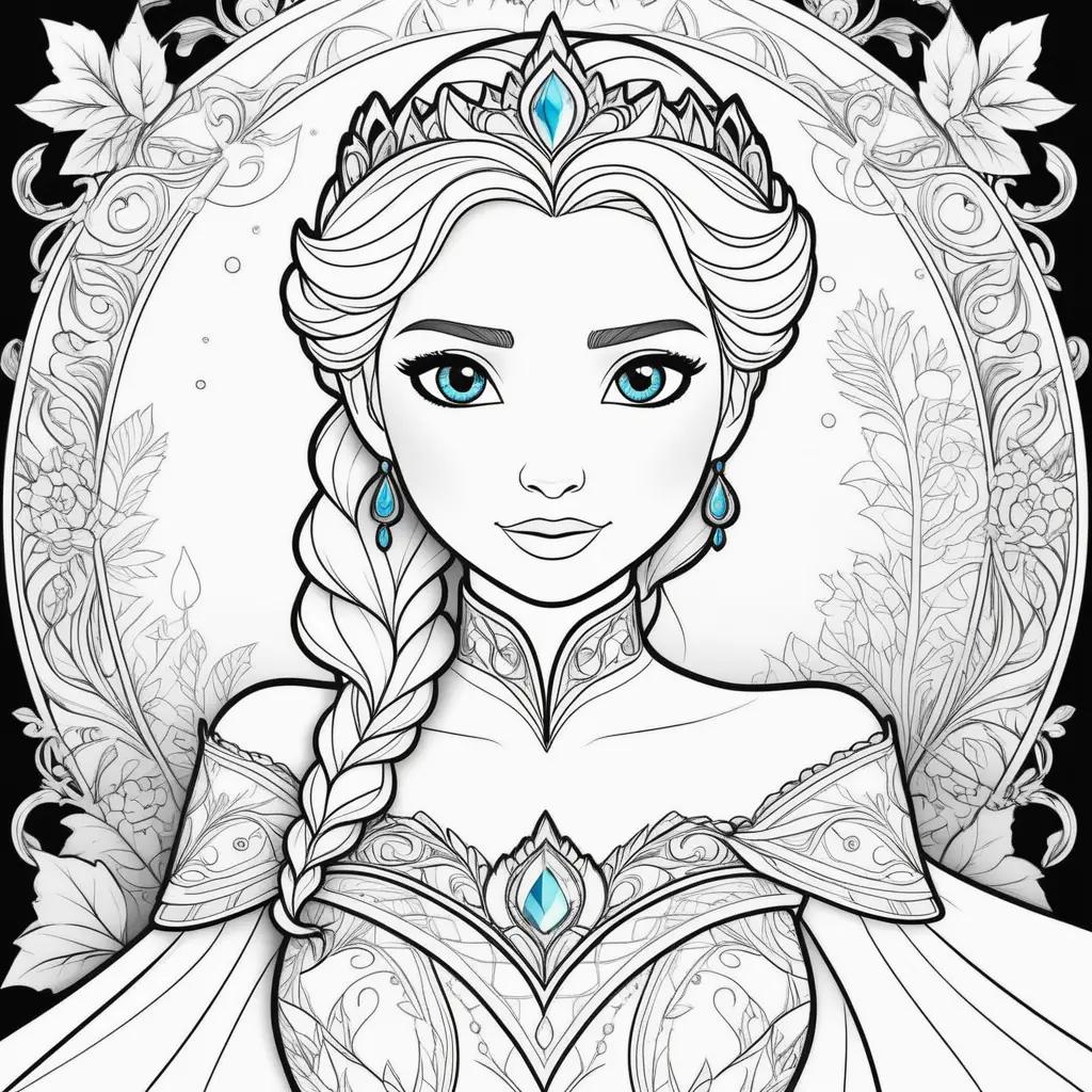 Elsa coloring pages featuring blue and black color schemes