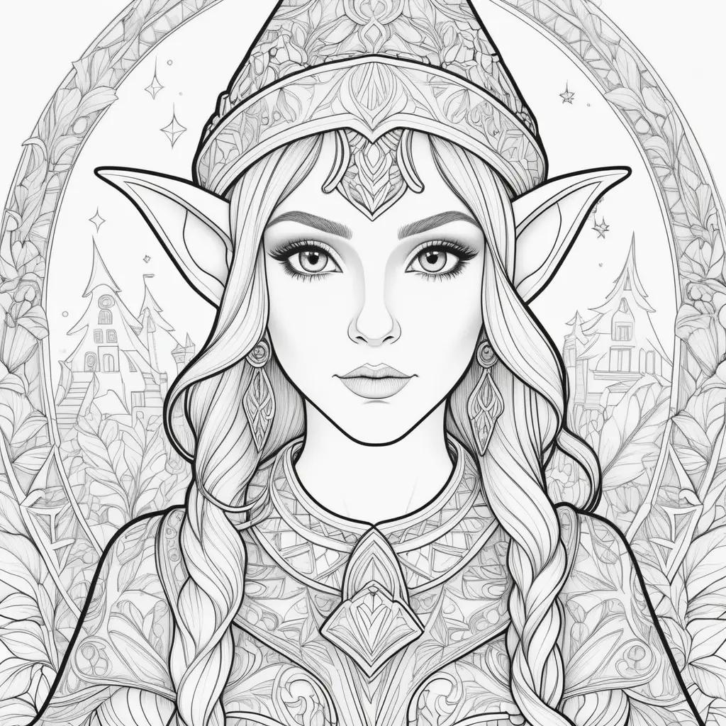 Elven coloring page with unique design and style