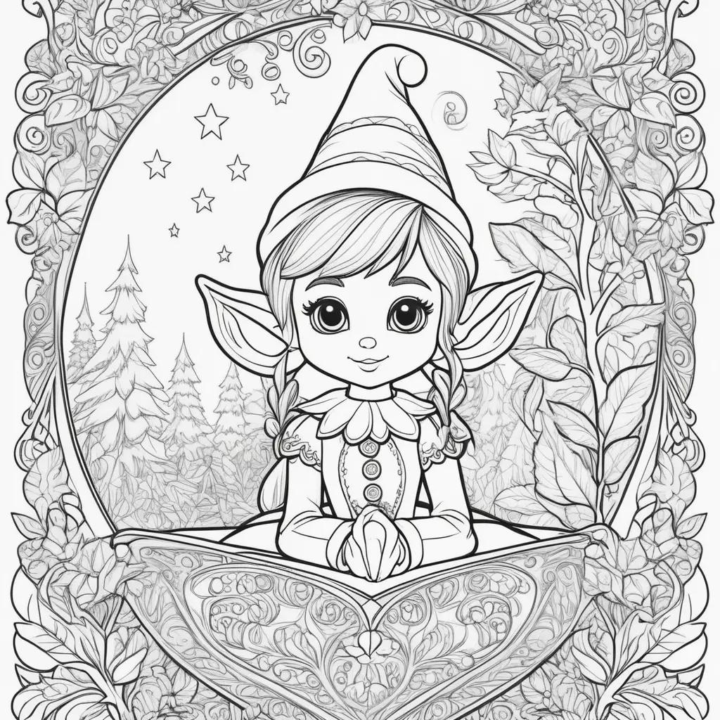 Elven girl with a book and stars on the shelf coloring pages