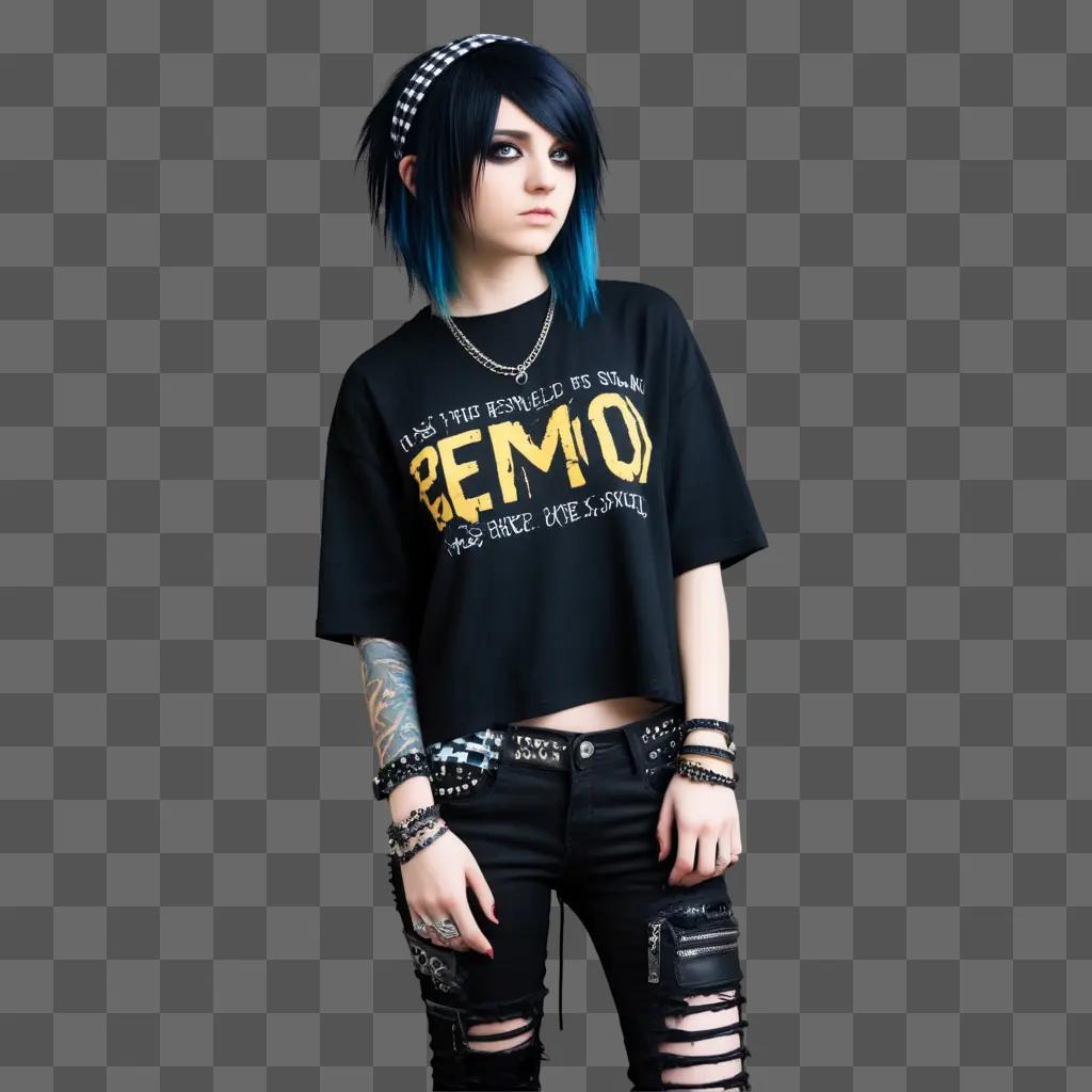 Emo girl in black and ripped clothes