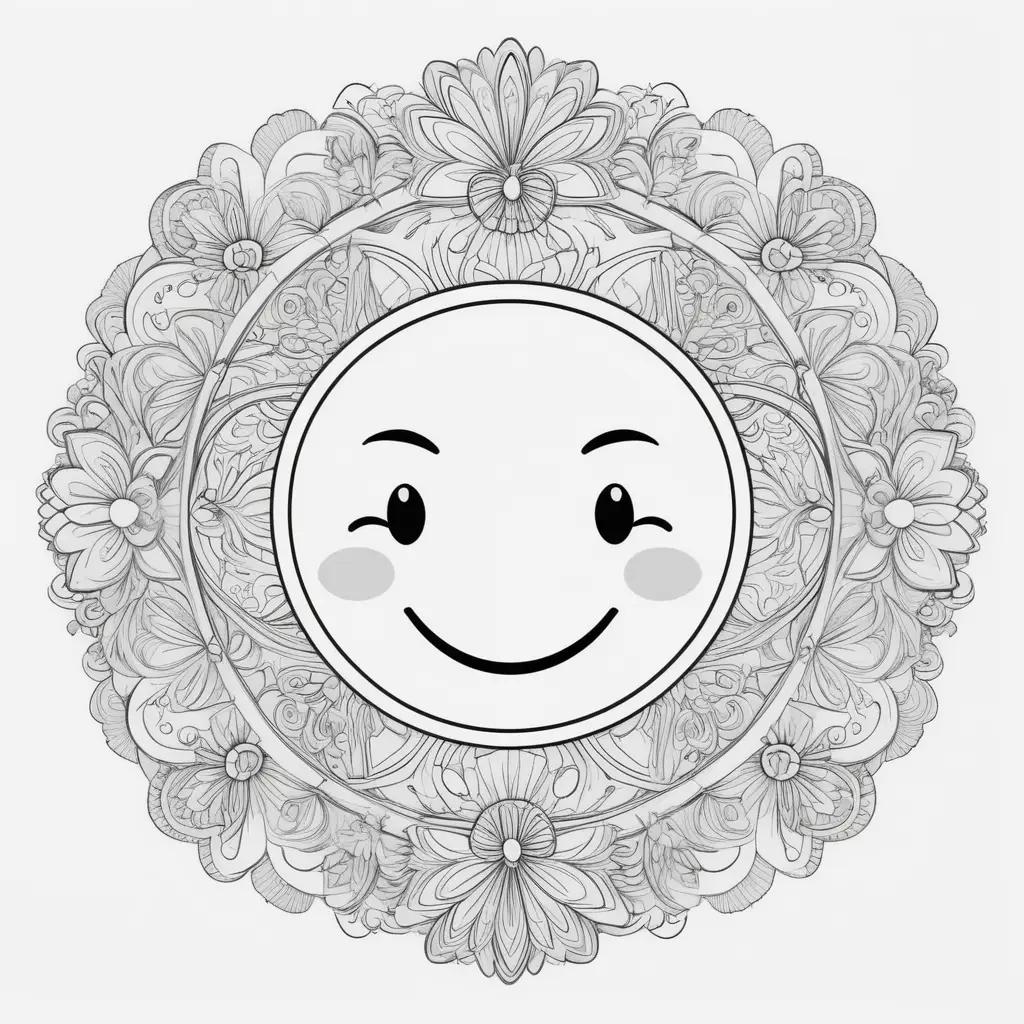 Emoji Coloring Pages: Smiling Face in Flower Design