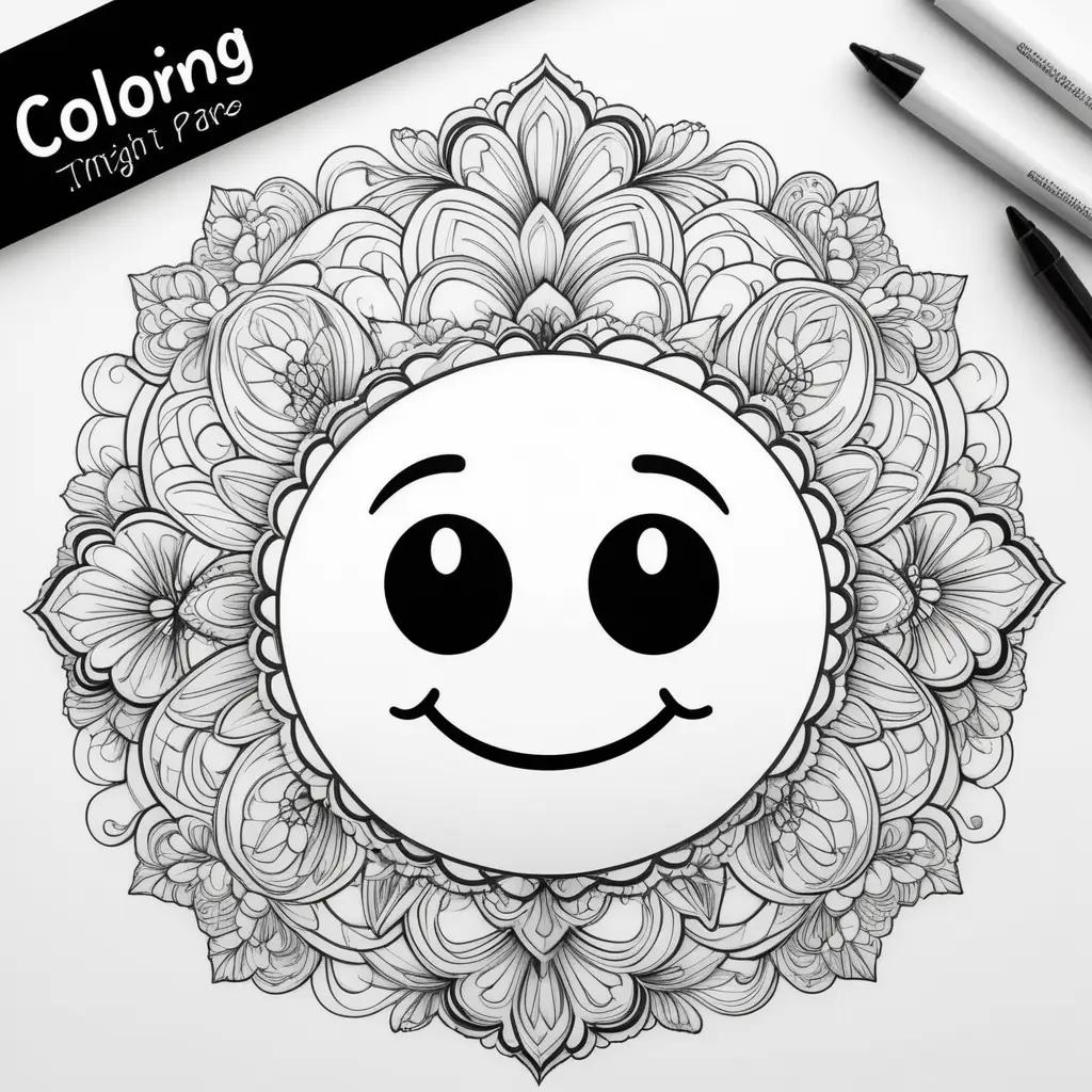Emoji Coloring Pages with Black and White Flowers