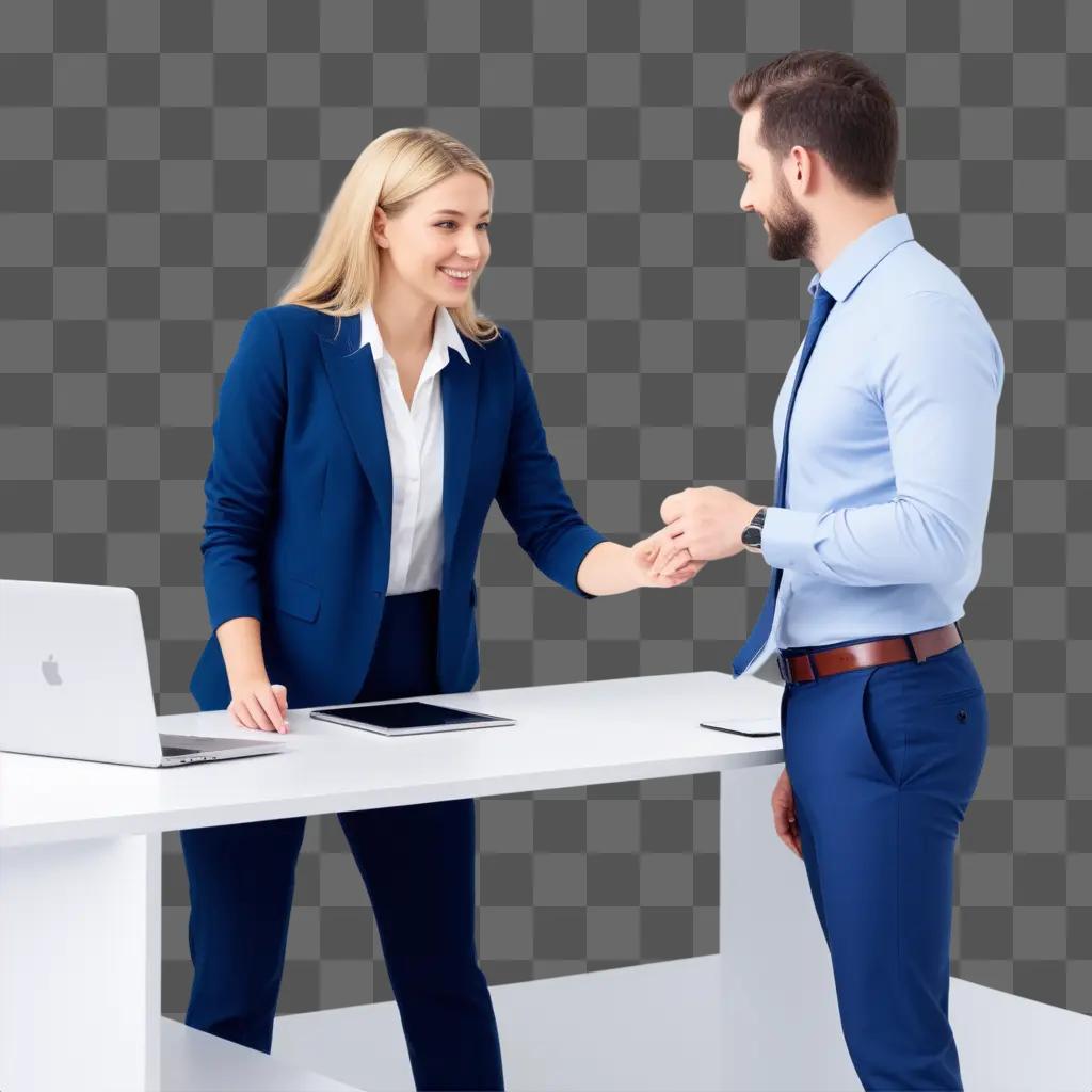 Employees shake hands in a professional setting