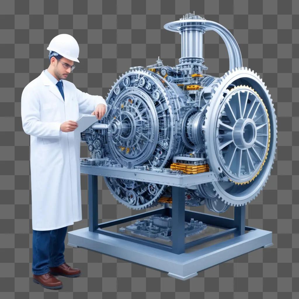 Engineer examining mechanical device