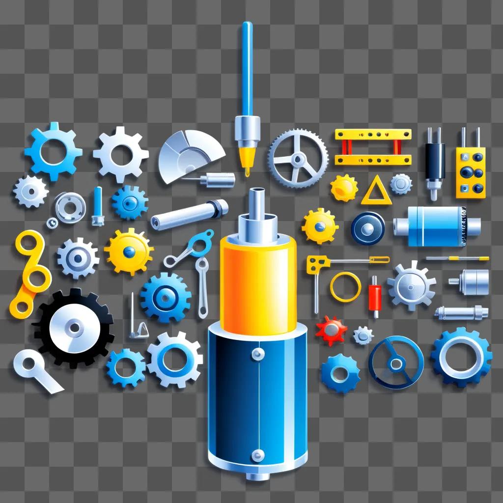 Engineering clipart features a blue cylinder with various tools