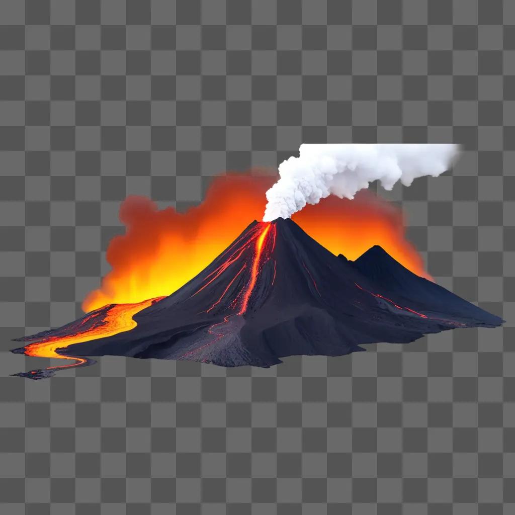 Eruption of a volcano with smoke billowing