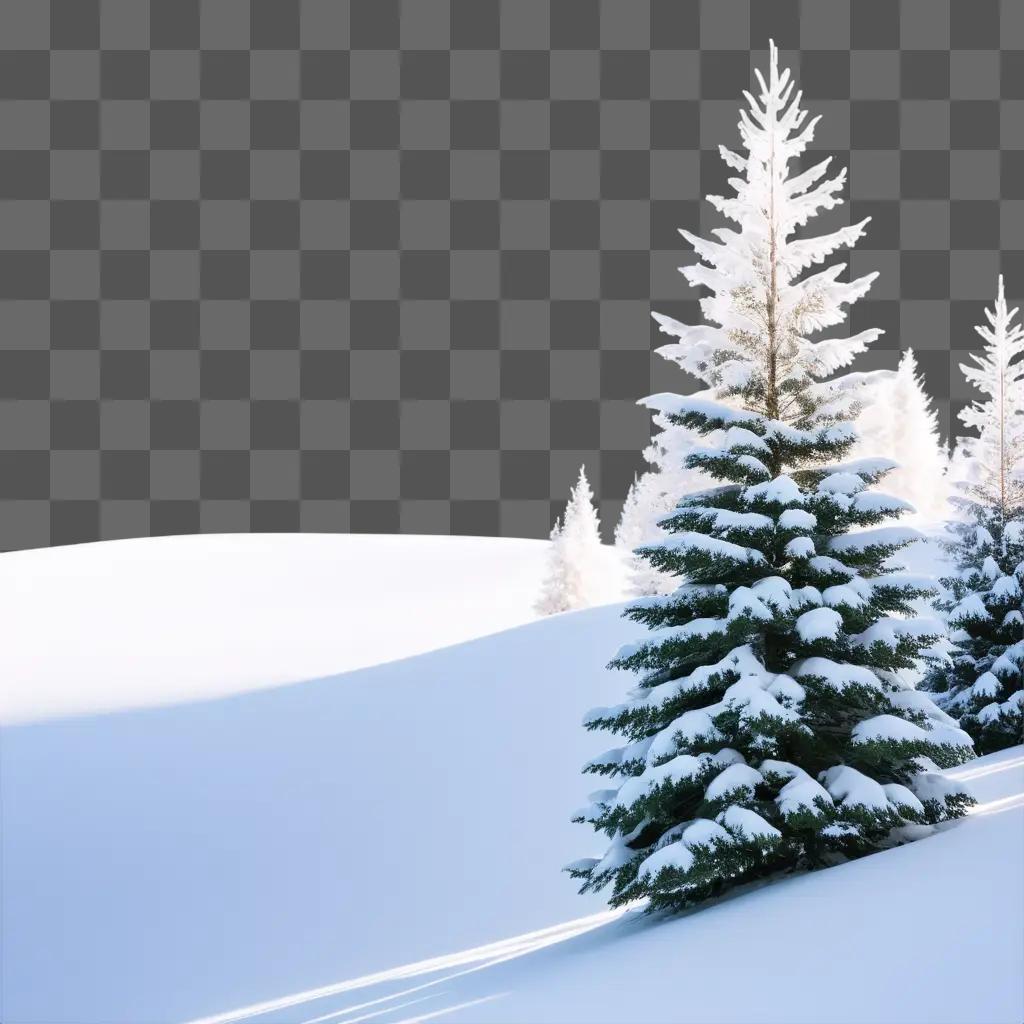 Evergreen trees covered in snow on a mountain slope