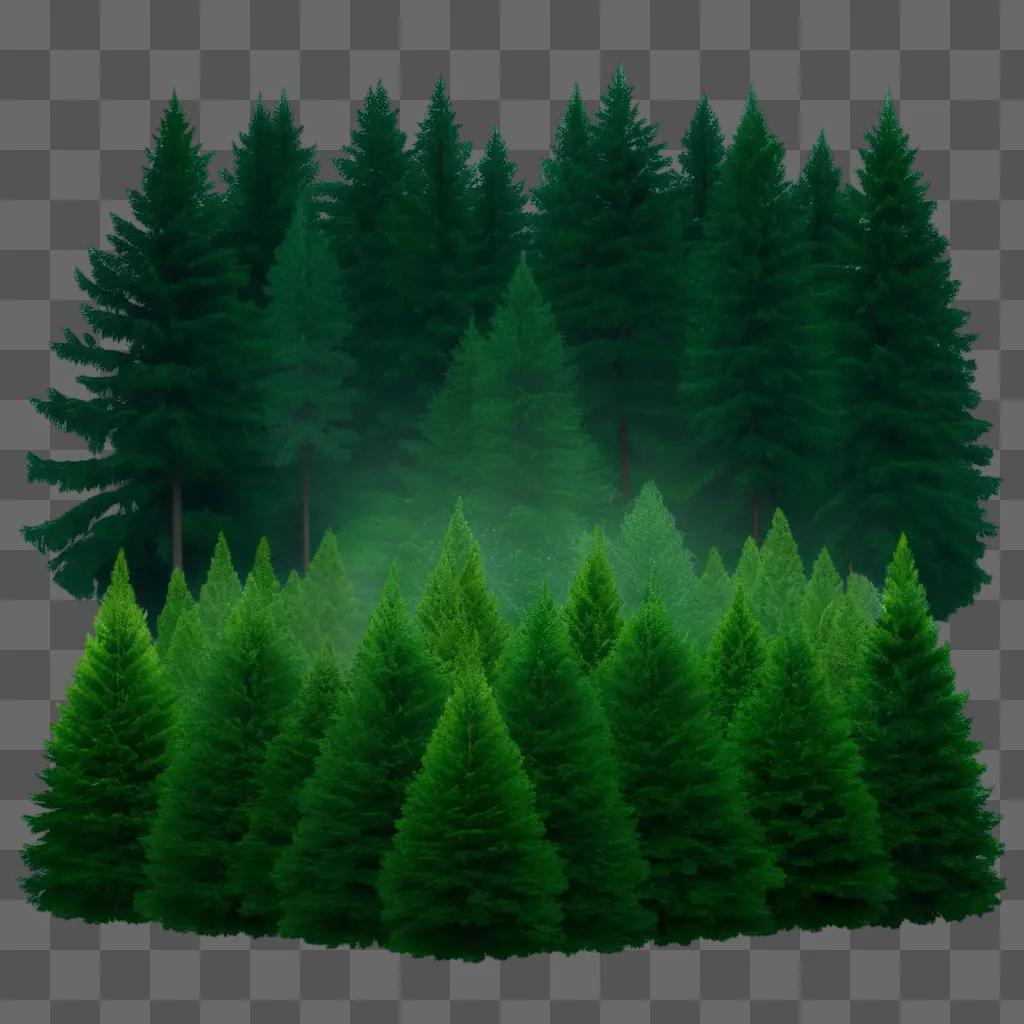 Evergreen trees fill the scene in this image