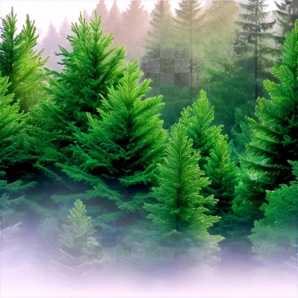 Evergreen trees in the misty forest