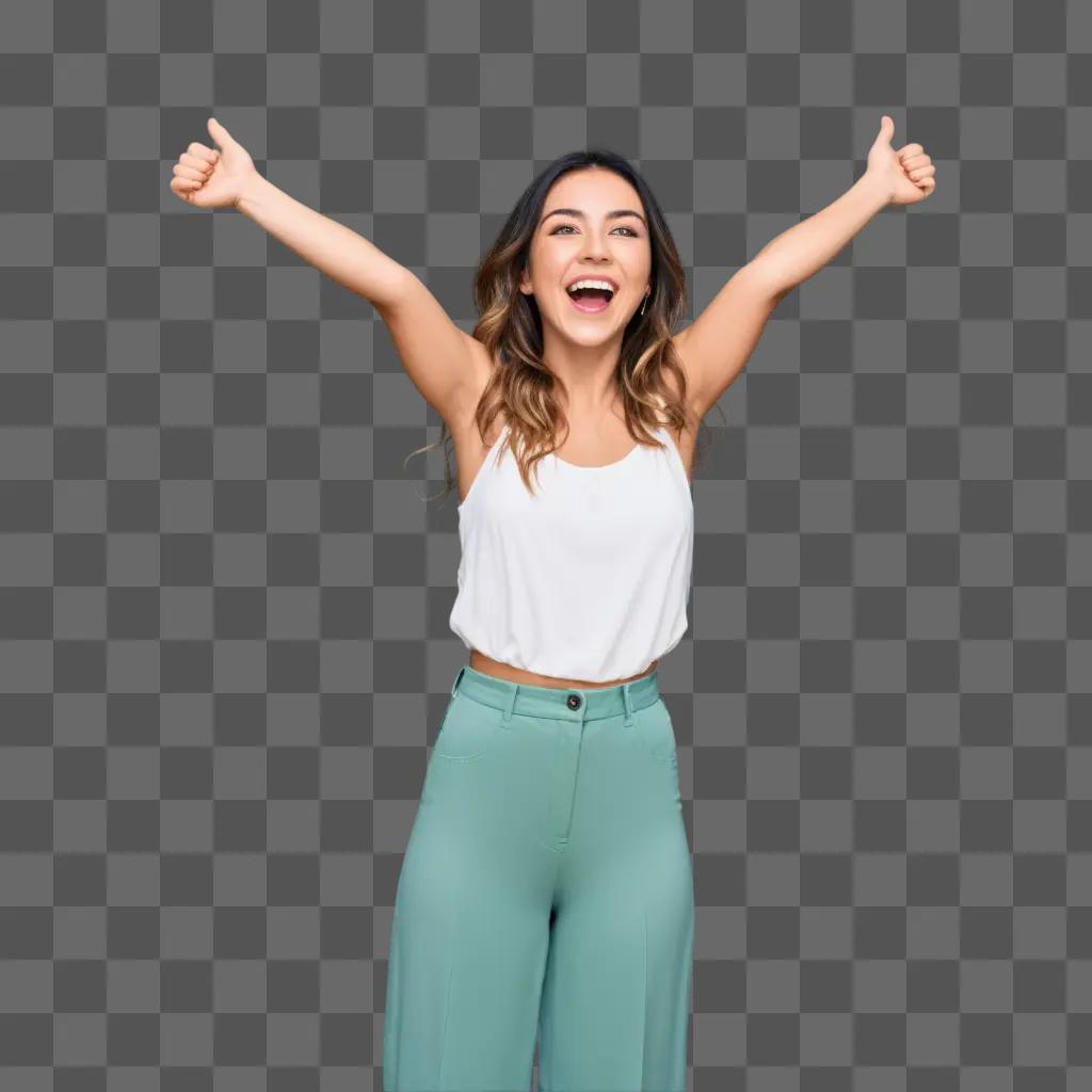 Excited girl with arms raised