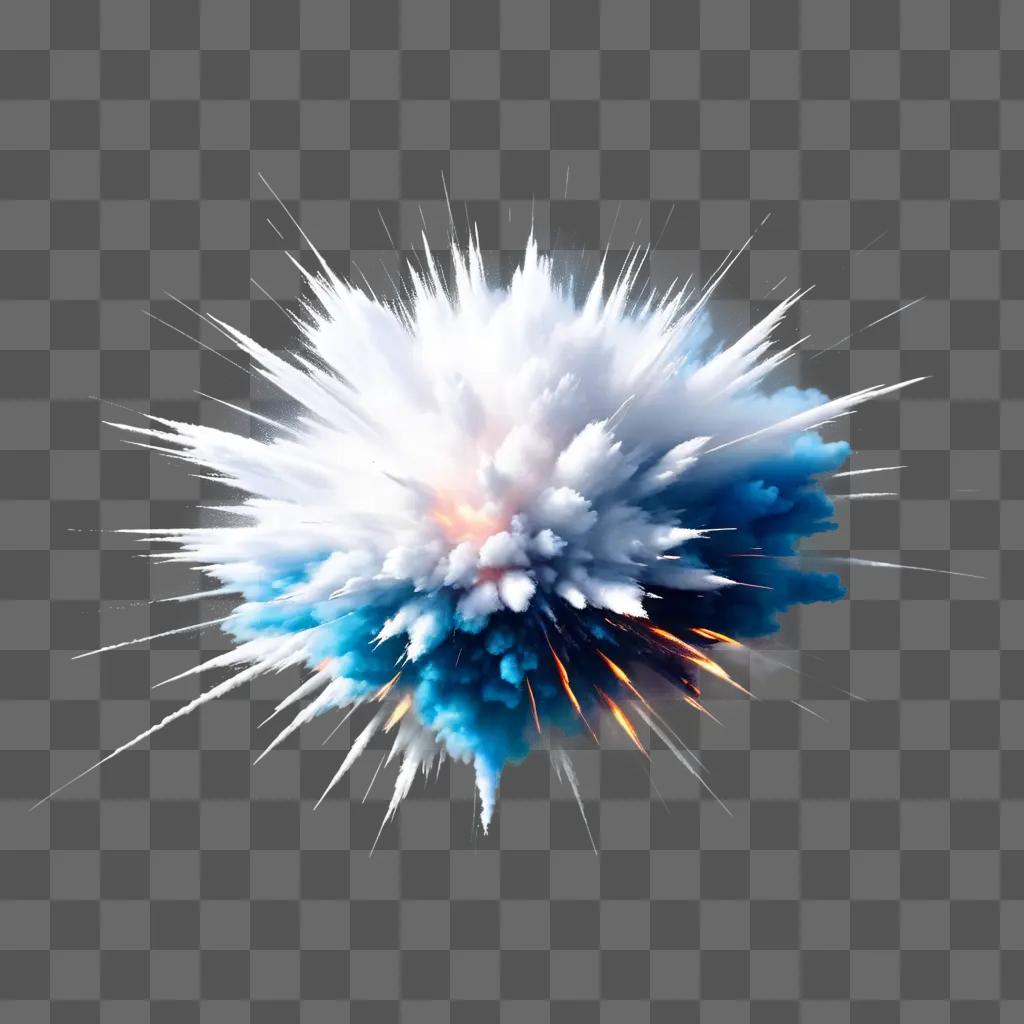 Explosion of white, blue and orange smoke in a transparent background