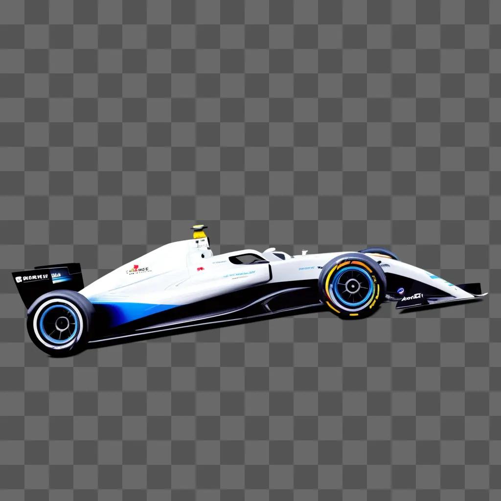 F1 car with blue and white stripes