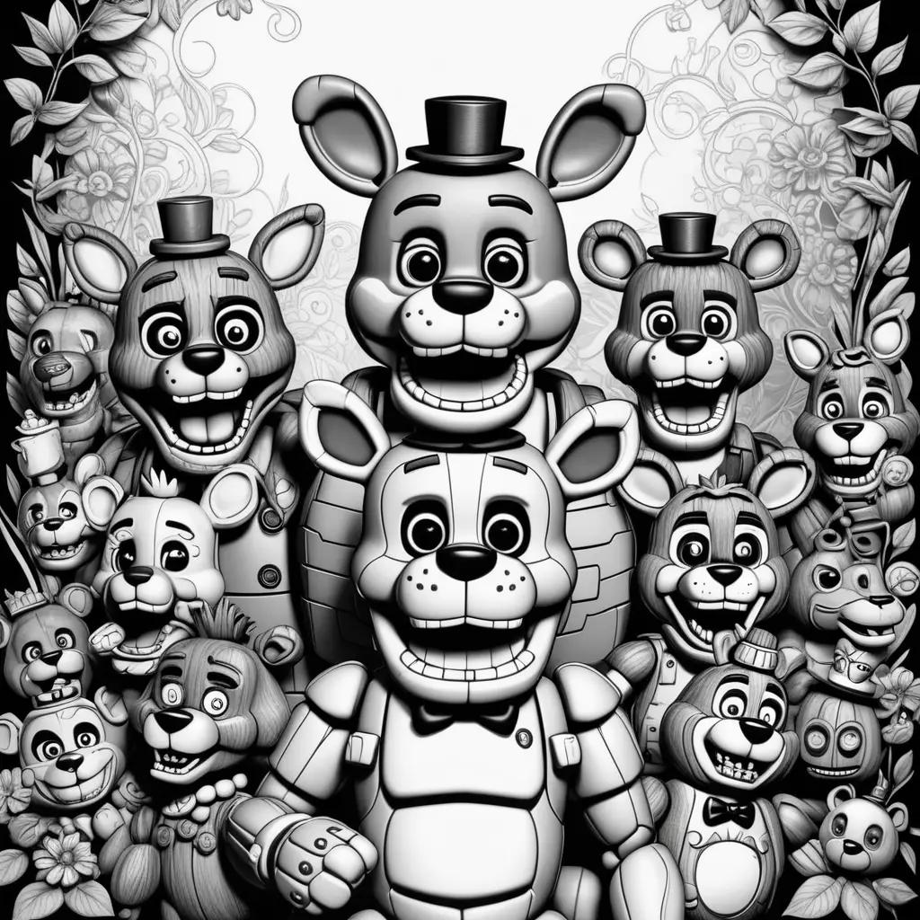 FNAF color pages with characters posing together