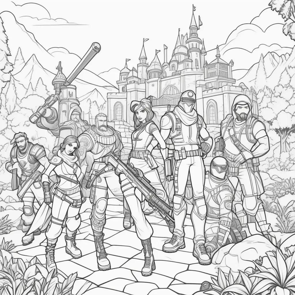 FORTNITE coloring page: soldiers and castle