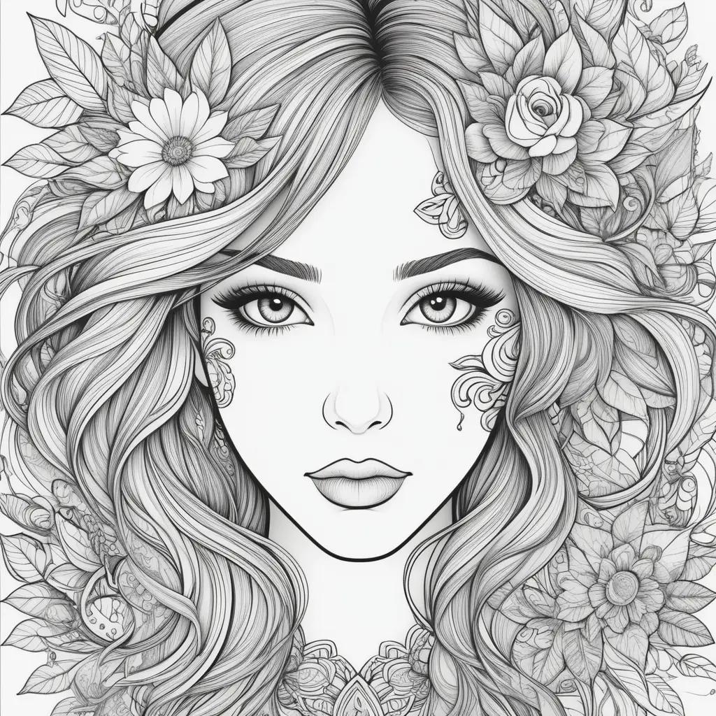 Faces of women coloring pages for adults