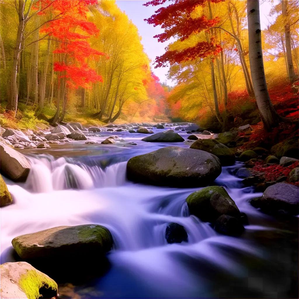 Fall colors and a river in a forest