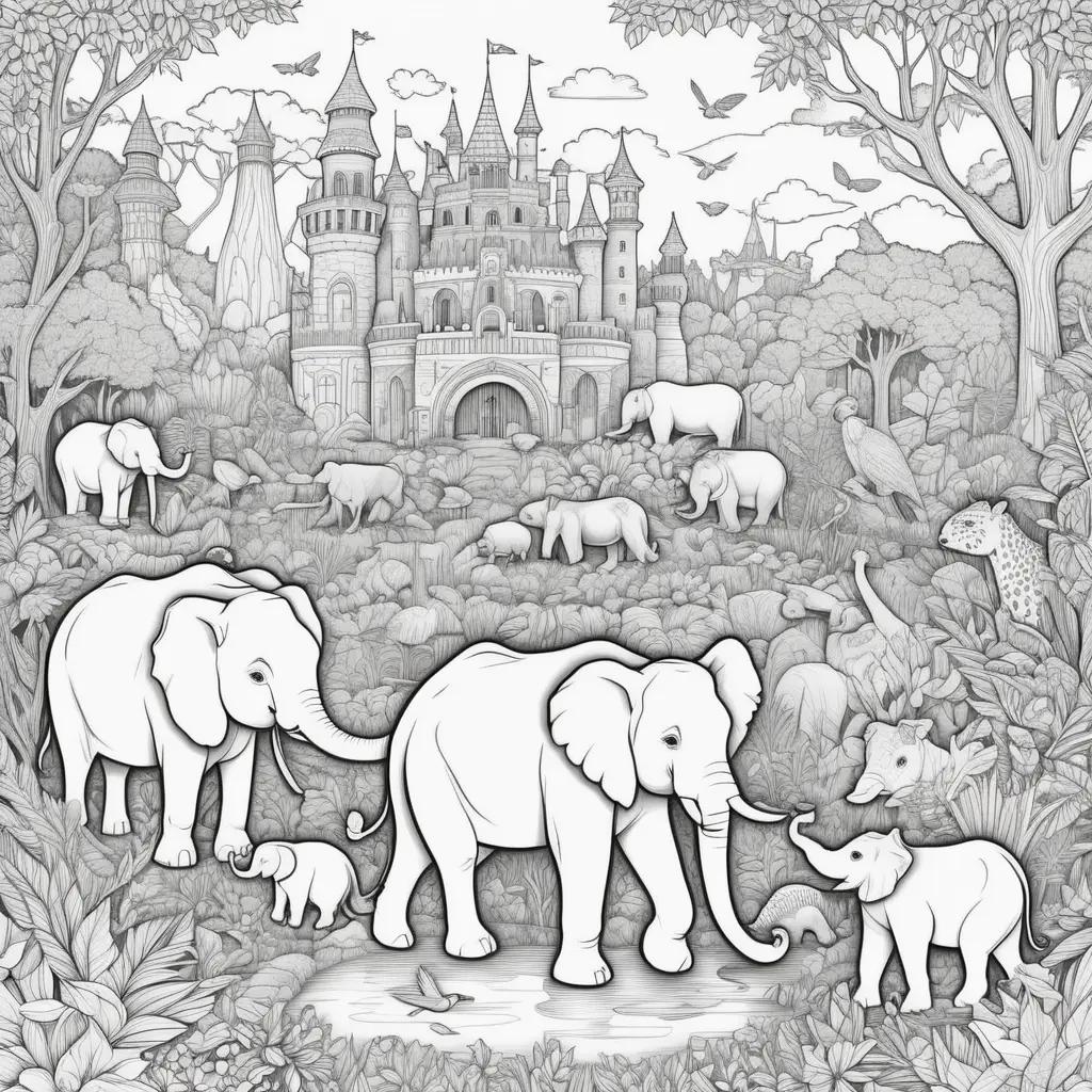 Family of Elephants in the Zoo Coloring Page