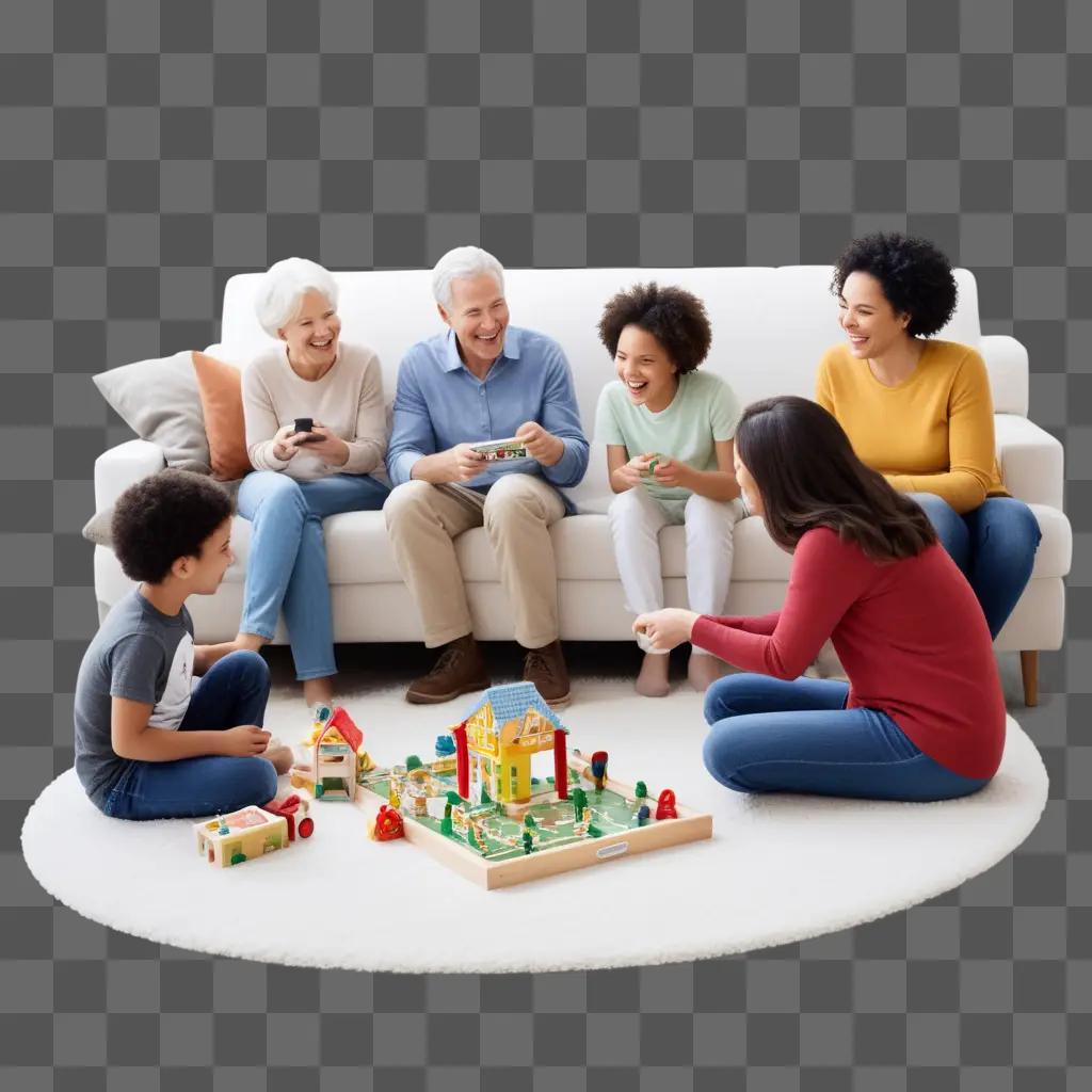 Family playing board game together