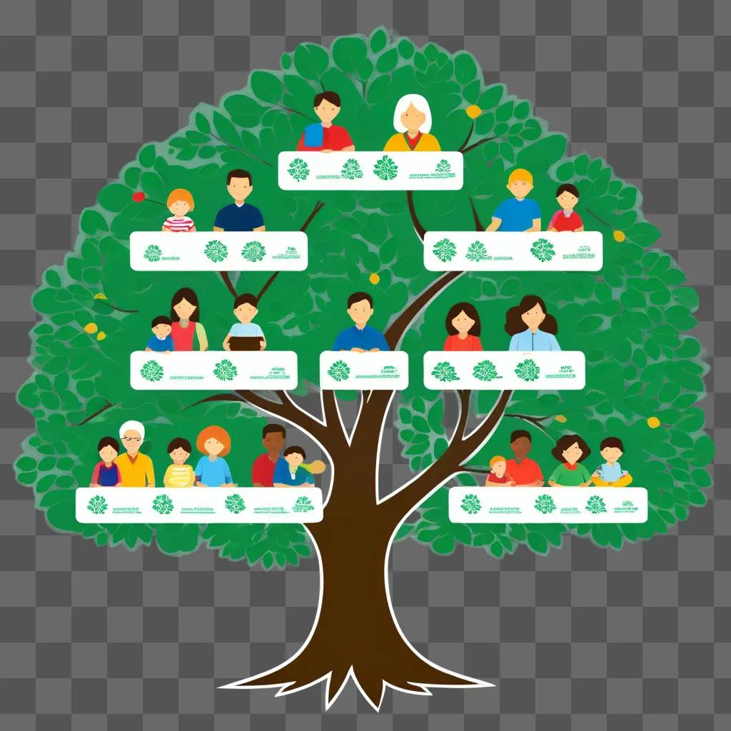 Family tree with people sitting on it