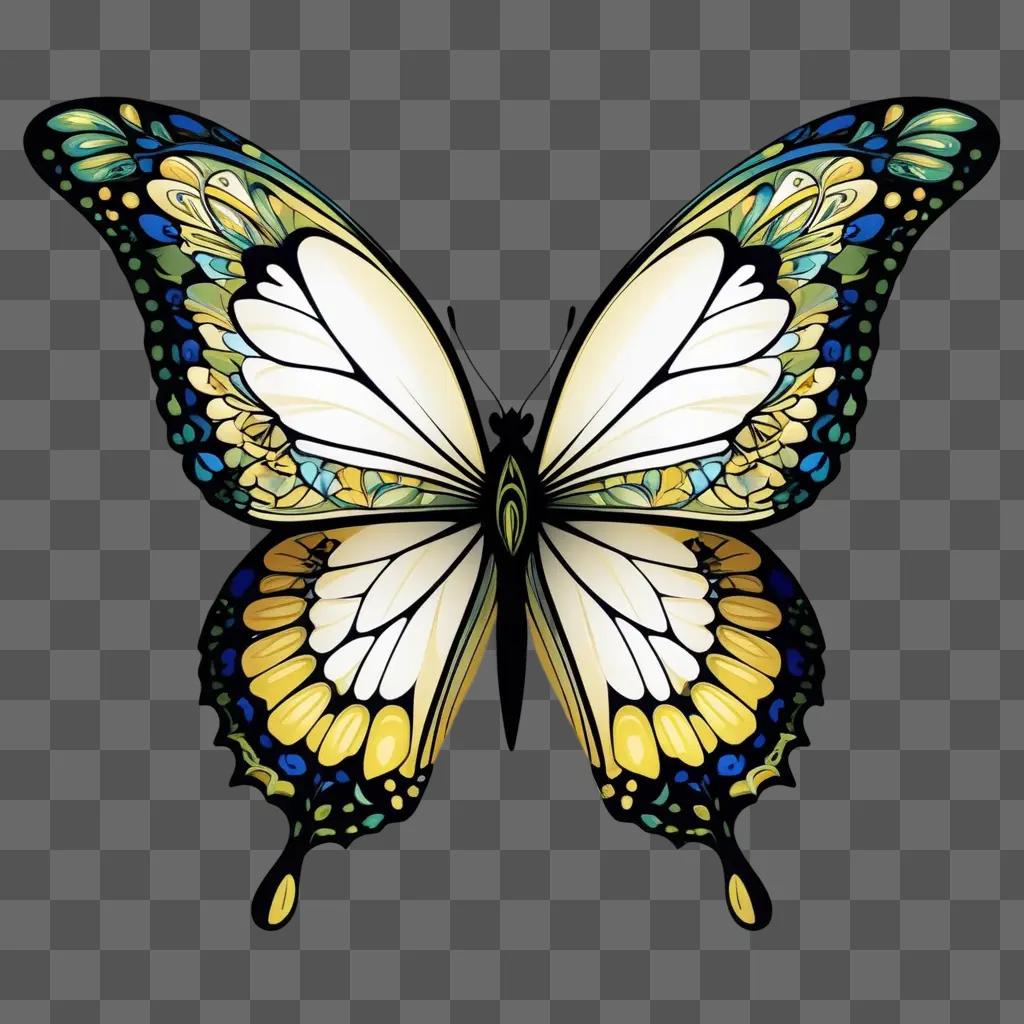 Fanciful butterfly design on a dark background