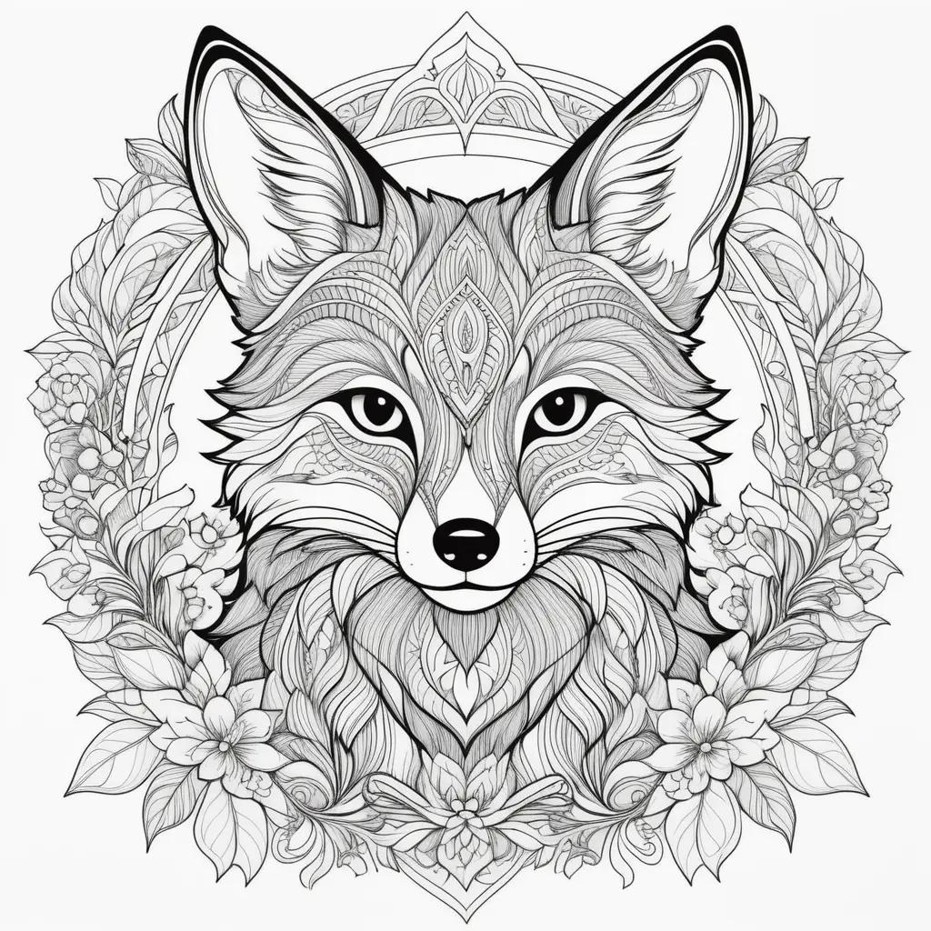 Fancy fox coloring page with flowers