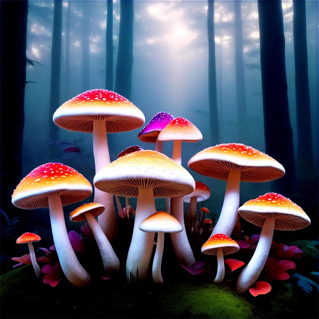 Fantastic mushrooms in a forest under a starry sky