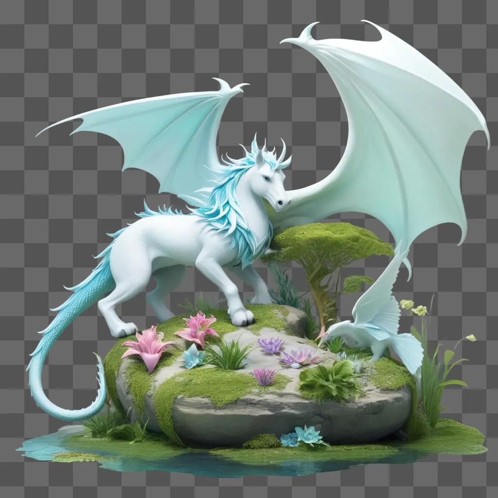 Fantasy Dragon and Bird on a Rock