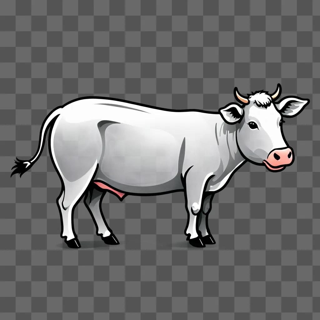 Farm animal clipart - a white cow with pink nose and horns