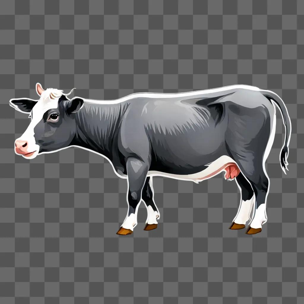 Farm animal clipart of a cow standing on a gray background