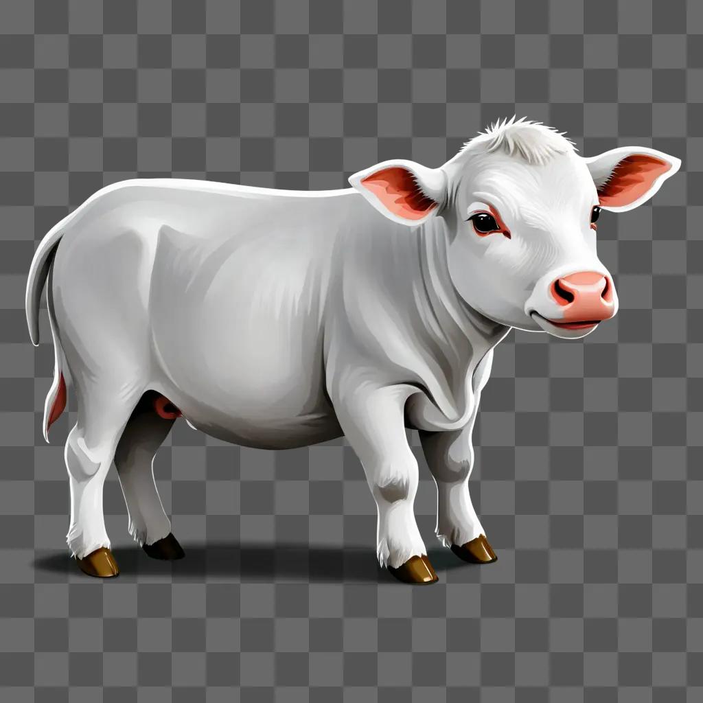 Farm animal clipart shows a white cow with orange nose and pink tongue