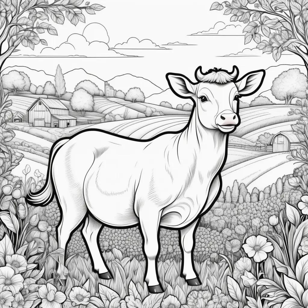 Farm animal coloring pages - a cow in a field