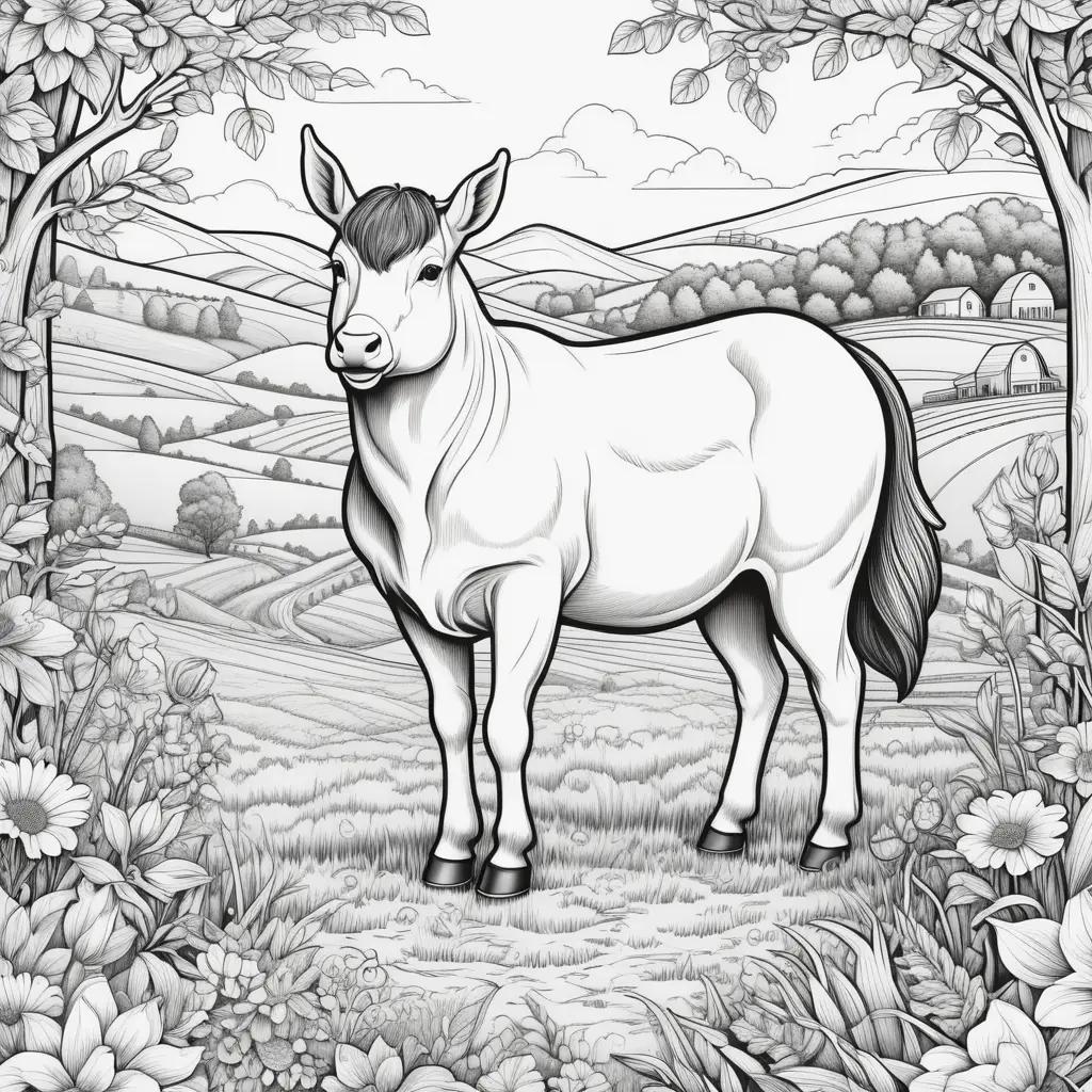 Farm animal coloring pages feature a horse and donkey