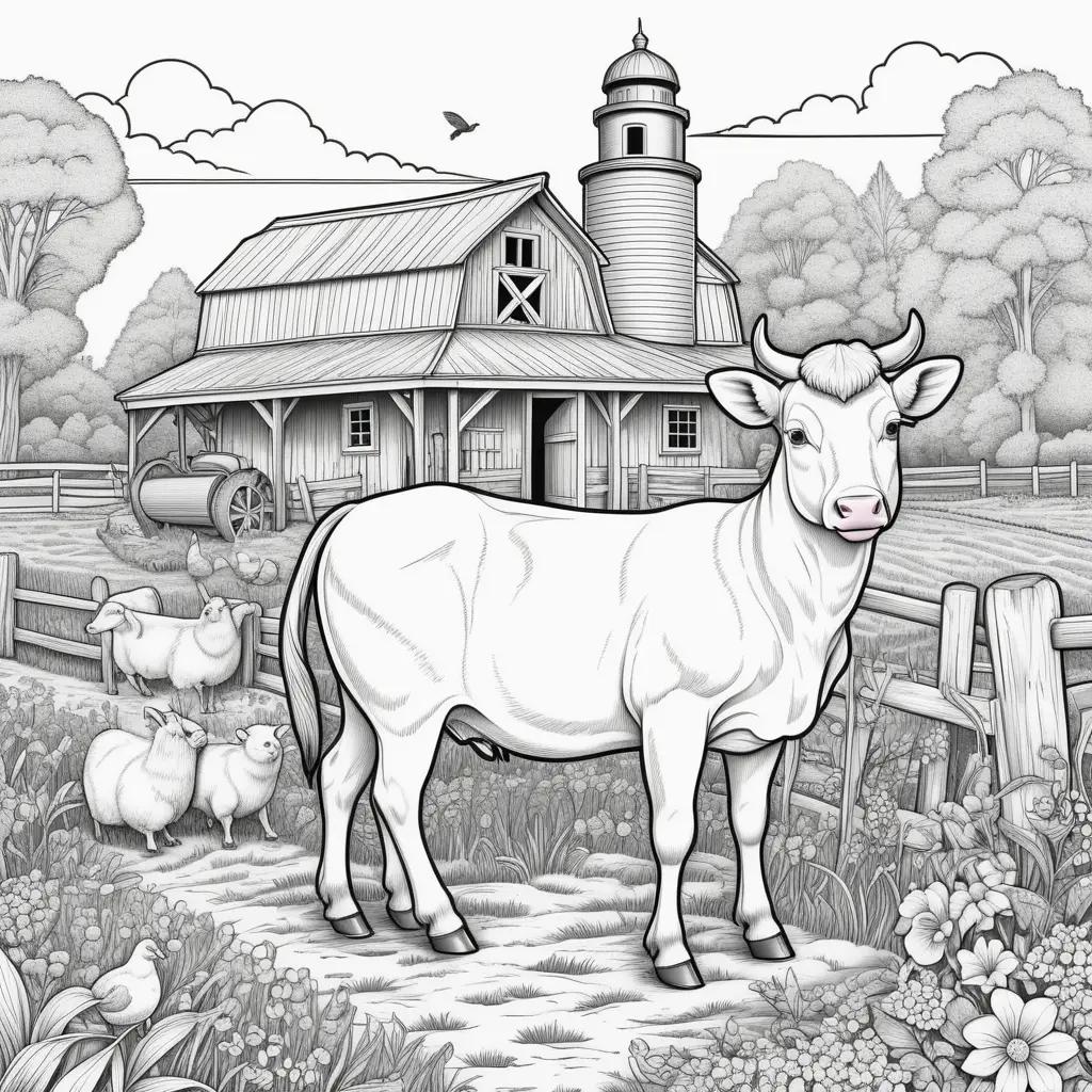 Farm animal coloring pages featuring cows, sheep, and lambs