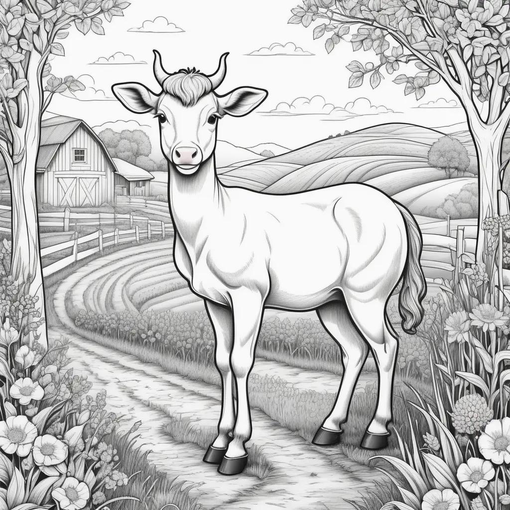 Farm animal coloring pages of a cow and a sheep