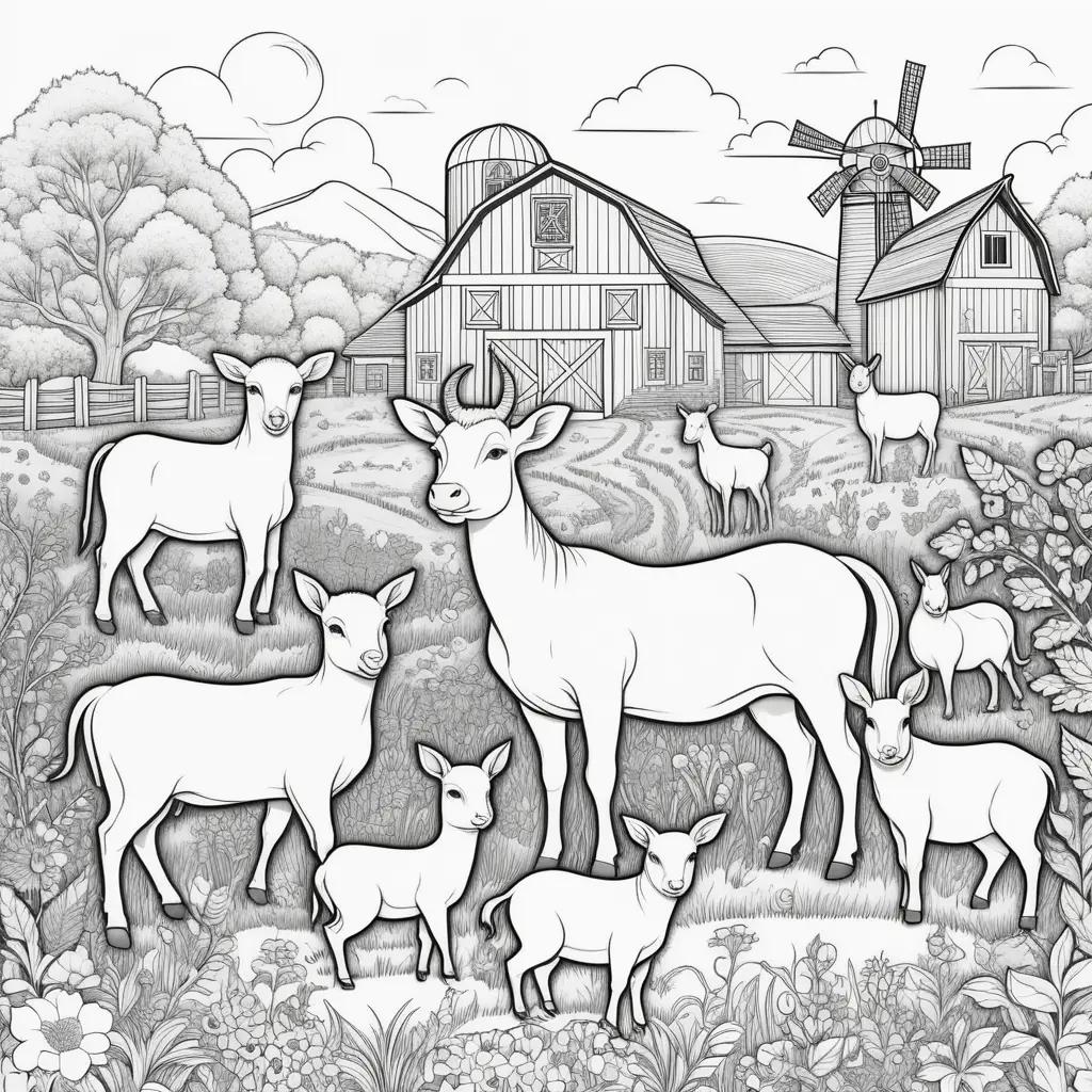 Farm animals coloring pages featuring cows, sheep, and goats