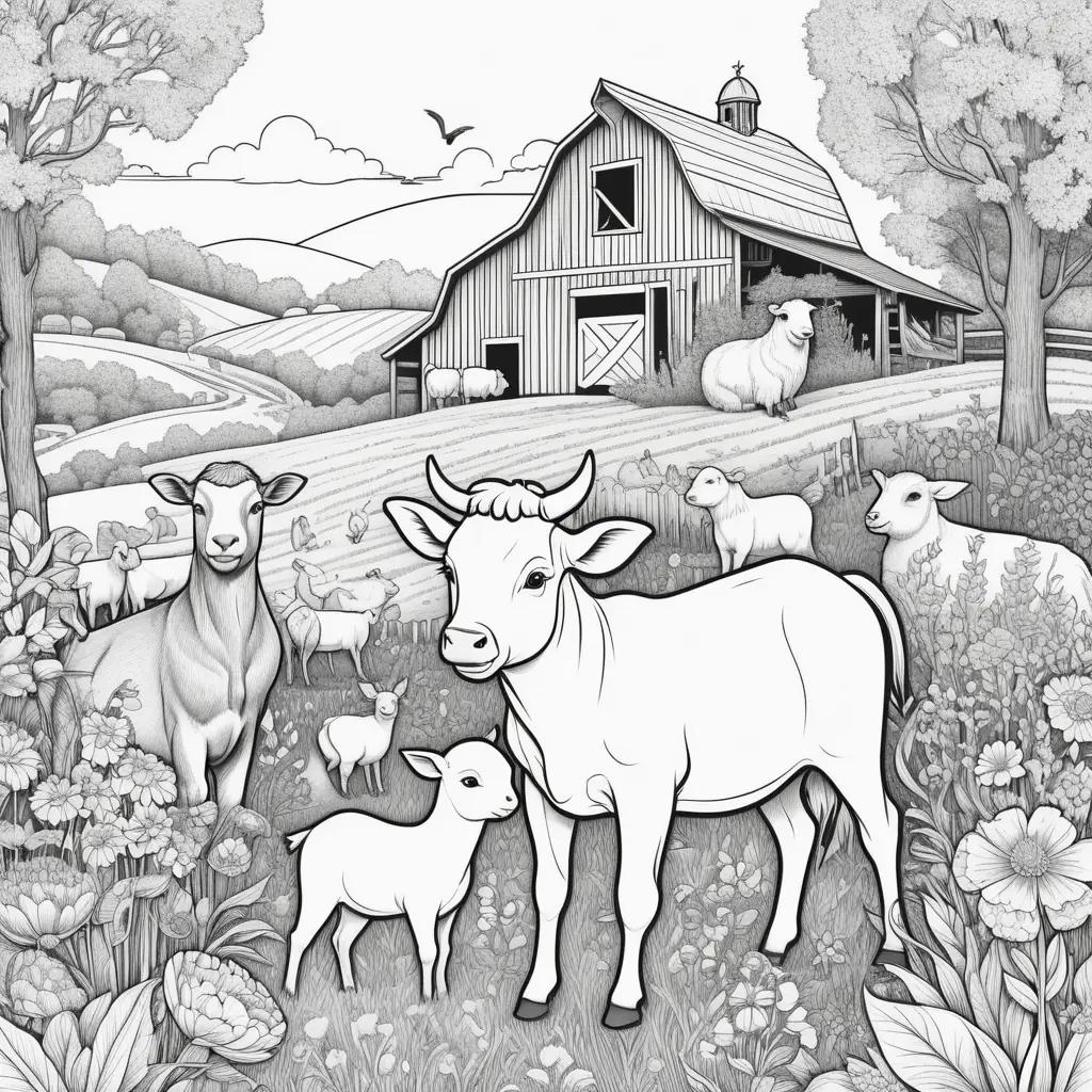 Farm animals coloring pages with barn and farm animals