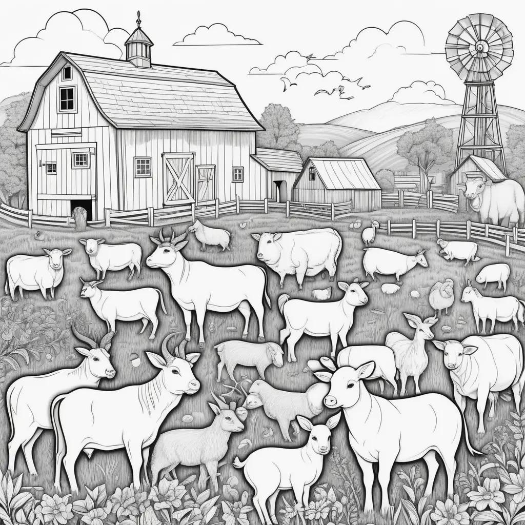 Farm animals in black and white coloring pages