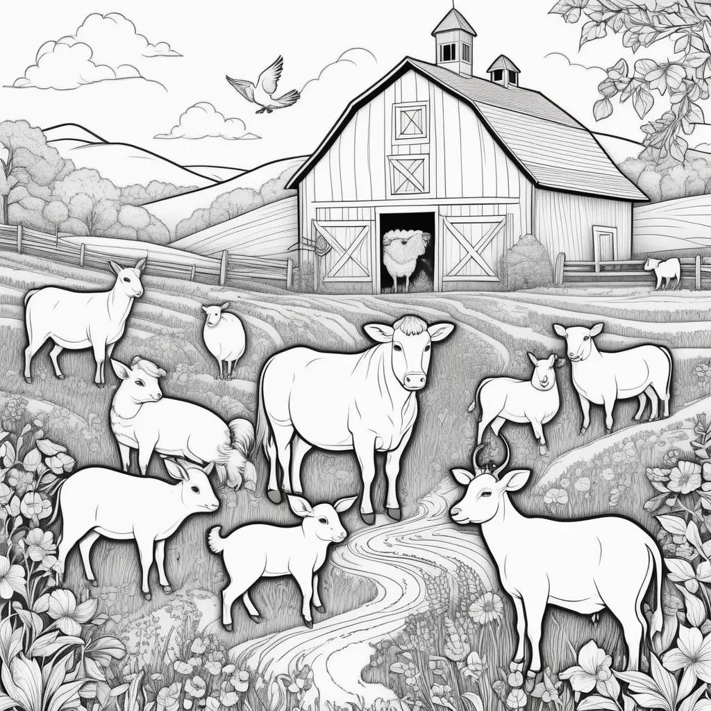 Farm animals in black and white coloring pages