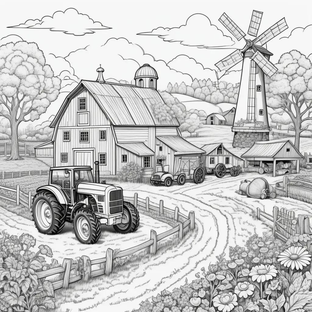 Farm coloring pages with farm animals and tractors